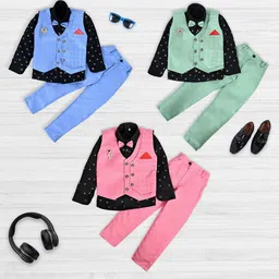 BAESD Boys Pure Cotton Shirt with Trousers And Waistcoat-picture-46