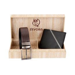 ZEVORA Men Brown Reversible Textured Belt and Wallet Combo-image-69