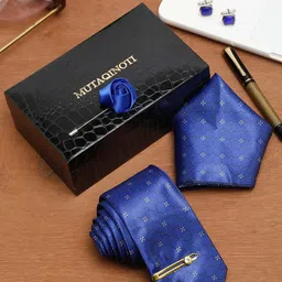 MUTAQINOTI Men Checked & Geometric Print Silk Blend Necktie Accessory Gift Set-picture-5