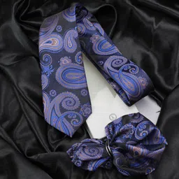 KOVOVE Men Blue Paisley Neck Tie & Pocket Square Accessory Gift Set-29