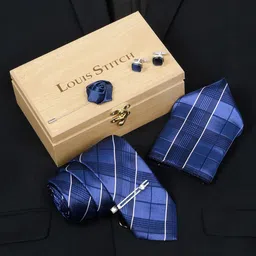 LOUIS STITCH Men Checked Italian Silk Necktie Accessory Gift Set-image-48