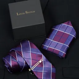 LOUIS STITCH Men Checked Silk Necktie Accessory Gift Set-image-74