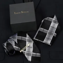 LOUIS STITCH Men Checked Italian Silk Necktie Accessory Gift Set-image-75