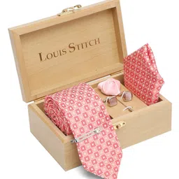 LOUIS STITCH Printed Italian Silk Necktie Accessory Gift Set-image-86
