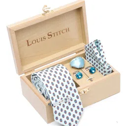 LOUIS STITCH Men Printed Italian Silk Necktie Accessory Gift Set-picture-4