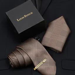 LOUIS STITCH Men Printed Italian Silk Necktie Accessory Gift Set-picture-3