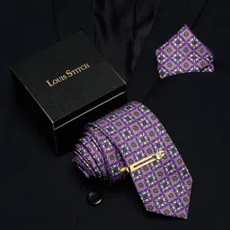 LOUIS STITCH Men Geometric Printed Italian Silk Necktie Accessory Gift Set-picture-6