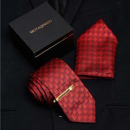 MUTAQINOTI Men Checked Silk Accessory Gift Set-picture-21