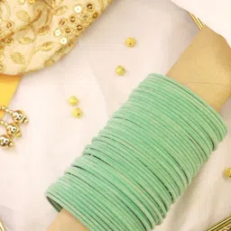 I Jewels Women Set Of 48 Green Solid Metal Velvet Bangles-image-59