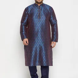 VASTRAMAY Men Plus Size Geometric Woven Design Mandarin Collar Kurta With Churidar-11