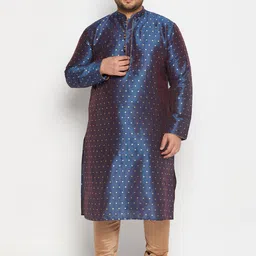 VASTRAMAY Men Plus Size Geometric Woven Design Mandarin Collar Kurta With Churidar-3