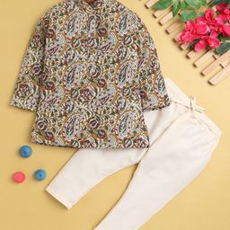 BAESD Boys Ethnic Motifs Printed Mandarin Collar Regular Straight Kurta With Pyjamas-20