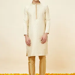 Manyavar Woven Design Mandarin Collar Kurta with Pyjamas-picture-15