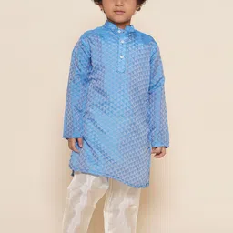Sethukrishna Boys Geometric Woven Design Mandarin Collar Kurta With Pyjamas-30