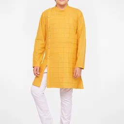 BAESD Boys Checked Band Collar Regular Kurta With Pyjamas-10