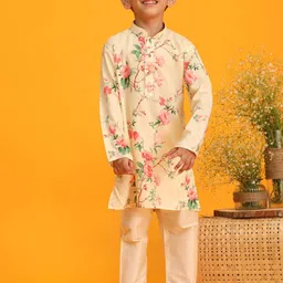 VASTRAMAY Boys Floral Printed Mandarin Collar Kurta With Pyjamas-74