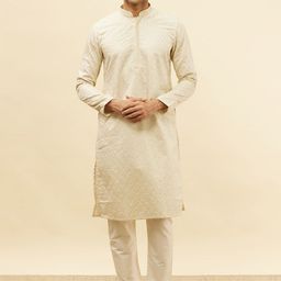 Manyavar Self Design Satin Regular Kurta with Pyjamas-picture-11