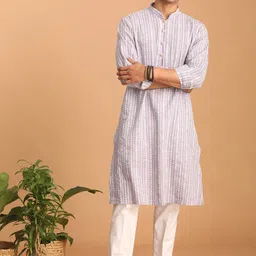 SHVAAS by VASTRAMAY Striped Printed Regular Pure Cotton Sustainable Kurta With Pyjamas-picture-0