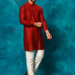 VASTRAMAY Mandarin Collar Regular Kurta With Pyjamas-picture-5