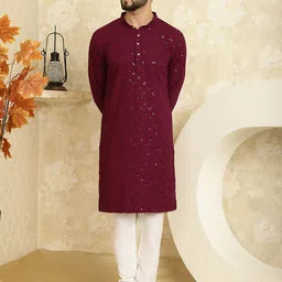 SOJANYA Ethnic Motifs Embroidered Regular Sequinned Pure Cotton Kurta with Churidar-picture-34