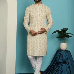 SOJANYA Ethnic Motifs Embroidered Pure Cotton Kurta with Churidar-picture-31