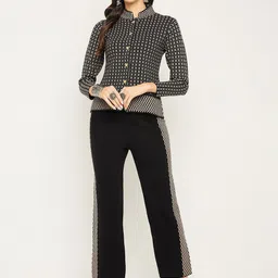 Zigo Self Design Mandarin Collar Knitted Shirt With Trousers-picture-20
