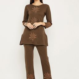 Zigo Floral Embroidered Three-Quarter Sleeves Acrylic Knitted Tunic With Palazzo-picture-12