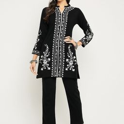 Zigo Floral Embroidered Mandarin Collar Acrylic Tunic With Trouser-picture-16