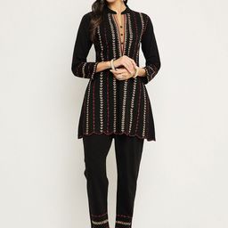 Zigo Floral Embroidered Mandarin Collar Acrylic Tunic With Trouser-picture-33