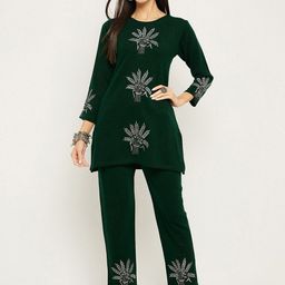 Zigo Floral Embroidered Knitted Tunic With Trousers-picture-37