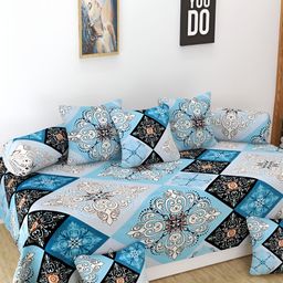 DECOR VATIKA Black & White 8 Pieces Ethnic Motifs Printed Diwan Set-image-99