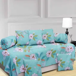 KLOTTHE Blue 8-Pcs Printed Diwan Set-21