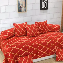 DECOR VATIKA  Red & Beige 8 Pieces Geometric Diwan Set-image-70