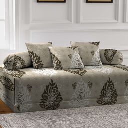 KLOTTHE Grey and White Set Of 6 Floral Printed Diwan Set-37