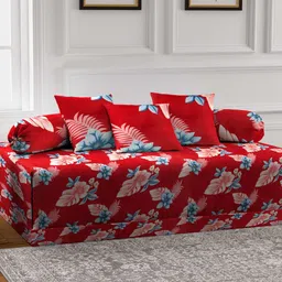 Arrabi Red & Blue 6 Pieces Floral-Printed Diwan Set-16