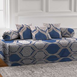 Arrabi Blue & White 6 Pieces Ethnic Motif Printed Diwan Set-image-10