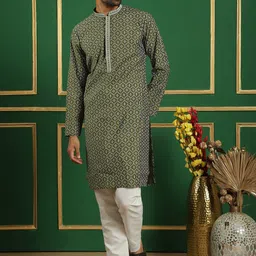 Jompers Geometric Printed Mandarin Collar Regular Kurta with Pyjamas-picture-0