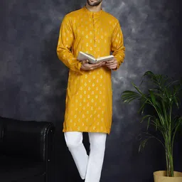 Anouk Mustard Yellow Ethnic Motifs Printed Mandarin Collar Kurta with Pyjamas-45