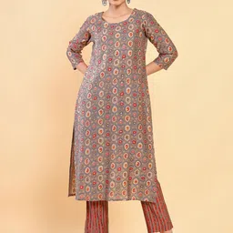 Soch Women Grey Ethnic Motifs Printed Kurta with Trousers-picture-45