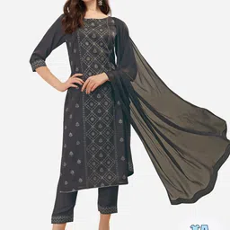 KALINI Ethnic Motifs Printed Regular Sequinned Kurta With Trousers & Dupatta image 1