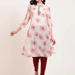 FFU Floral Printed Mandarin Collar Kurta With Trousers-14
