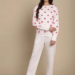 BLANC9 Polka Dots Self Design Sweatshirt With Trouser Co-Ords-picture-5