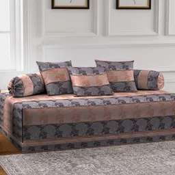 KLOTTHE Set Of 6 Black & Brown Printed Pure-Cotton Diwan Set-0