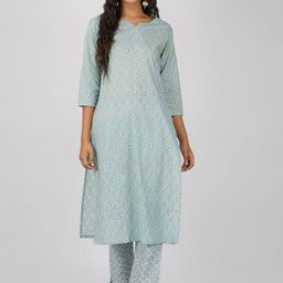 SPARSA Floral Printed Straight Pure Cotton Kurta with Trousers-image-22