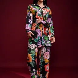 Vishudh Floral Printed Shirt Collar Shirt With Trousers-image-82