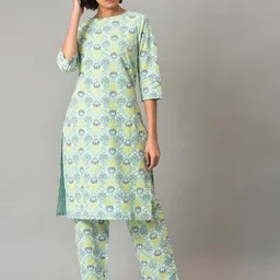W Floral Print Cotton Co-Ord Kurta Set With Slim Pant-picture-32