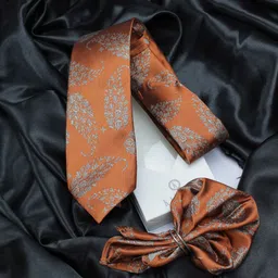KOVOVE Men Orange Floral Neck Tie & Pocket Square Gift Set-image-38