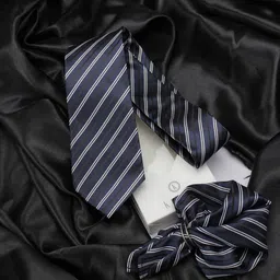 KOVOVE Blue Striped Tie & Pocket Square Gift Set-31