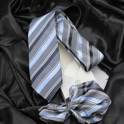 KOVOVE Grey Striped Tie & Pocket Square Gift Set-38
