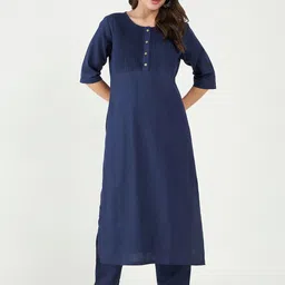 Bitterlime Yoke Design Regular Pure Cotton Round Neck A-Line Kurta with Trouser-picture-14